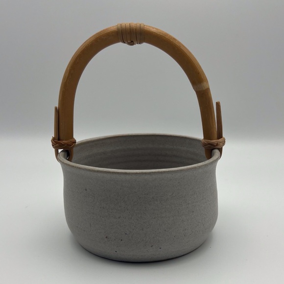 Cat Pottery Basket Trinket Dish Grey Blue Straw Handle Decor Decorative Vintage - Picture 3 of 7